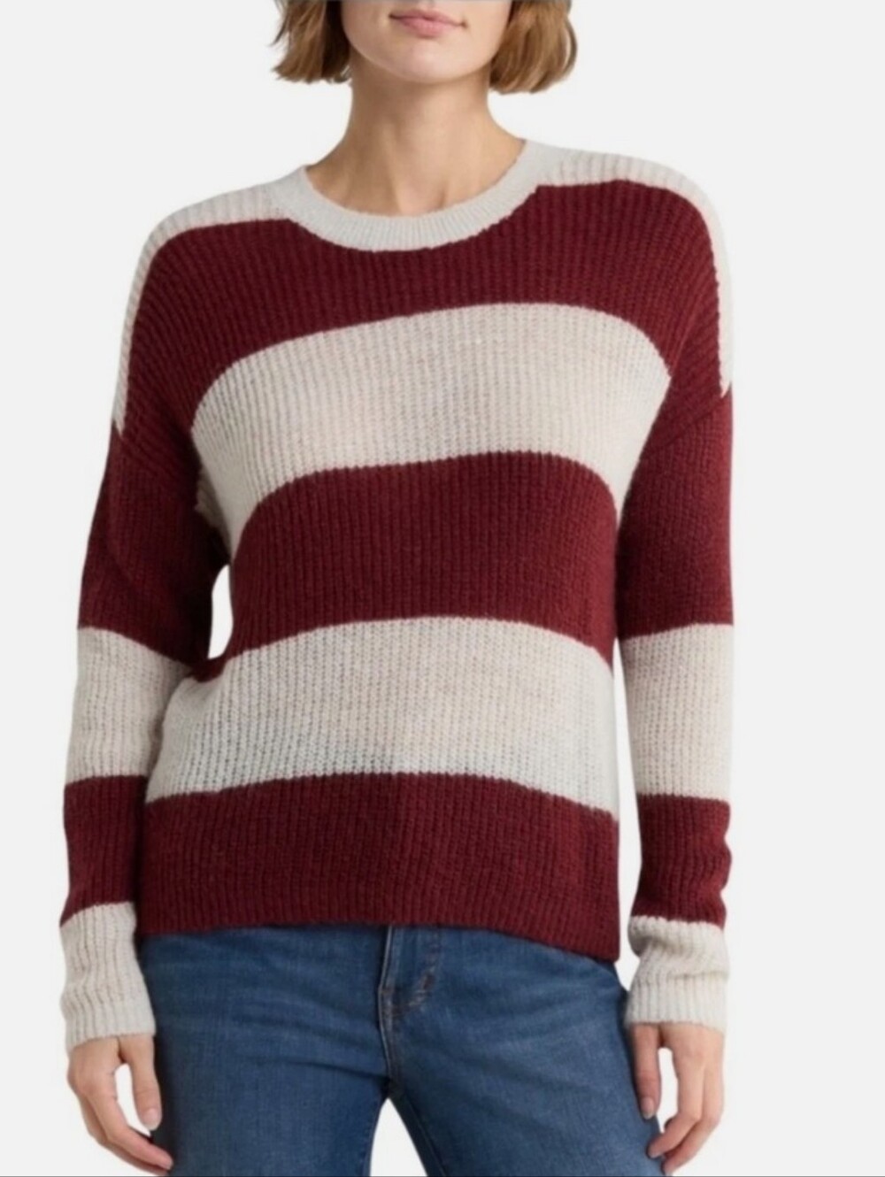 Madewell Rosario Rugby Stripe Alpaca Blend Sweater In Burgundy Size Medium
